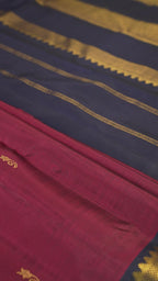 Rani Pure Silk Kanchipuram Pattu Saree with Navy Blue Border