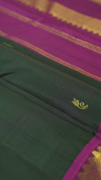 Dark Green Pure Silk Kanchipuram Pattu Saree with Onion Red Border