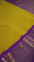 Gold Pure Silk Kanchipuram Pattu Saree with Magenta Border