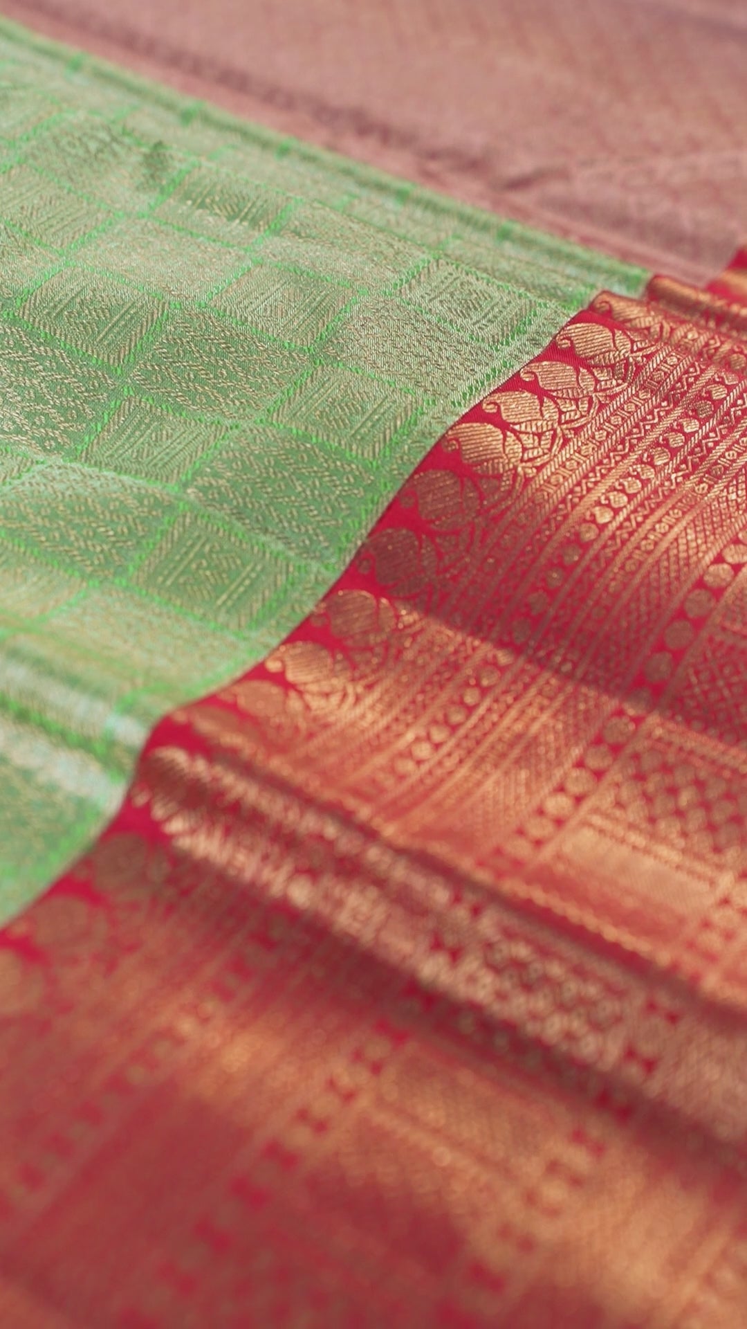 Pista Green Pure Silk Kanchipuram Pattu Saree with Red Border