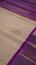 Cream Pure Silk Kanchipuram Pattu Saree with Rani Pink Border