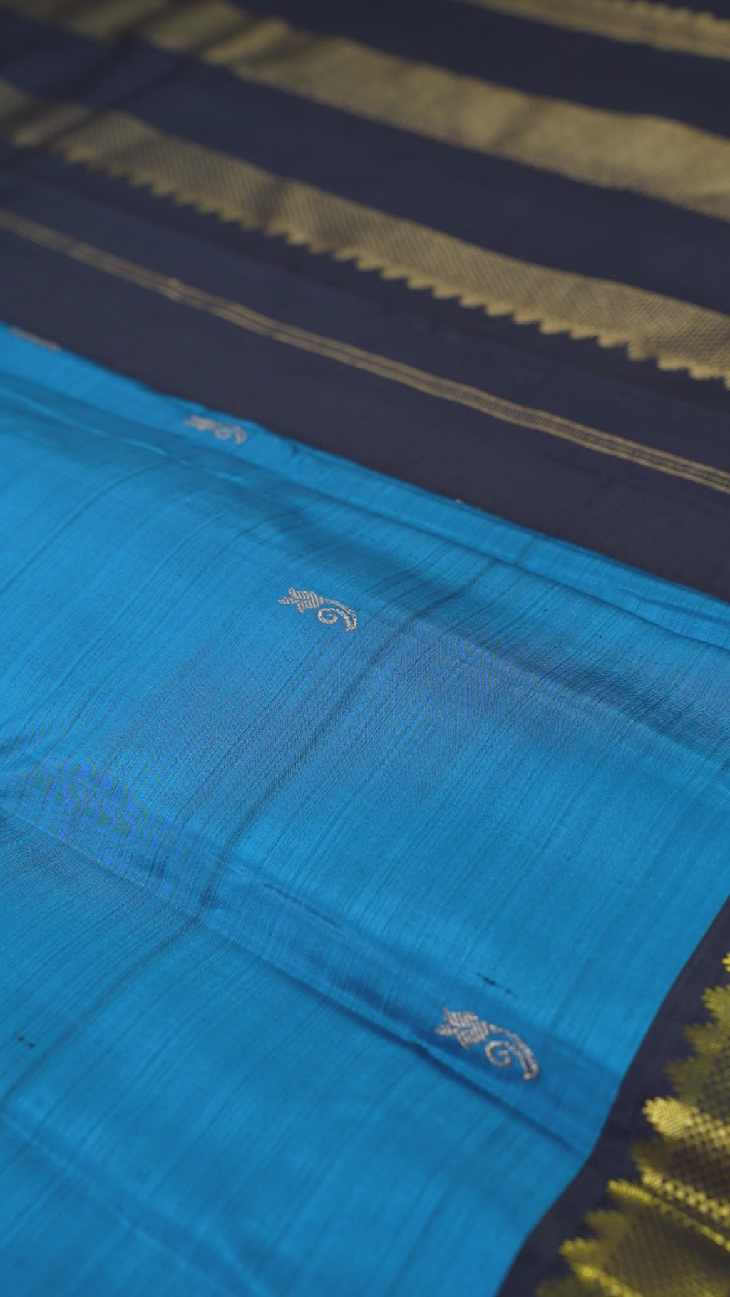 Blue Pure Silk Kanchipuram Pattu Saree with Black Border