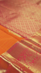 Orange Pure Silk Kanchipuram Pattu Saree with Roja Pink Border