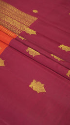 Orange Pure Silk Kanchipuram Pattu Saree with Maroon Border