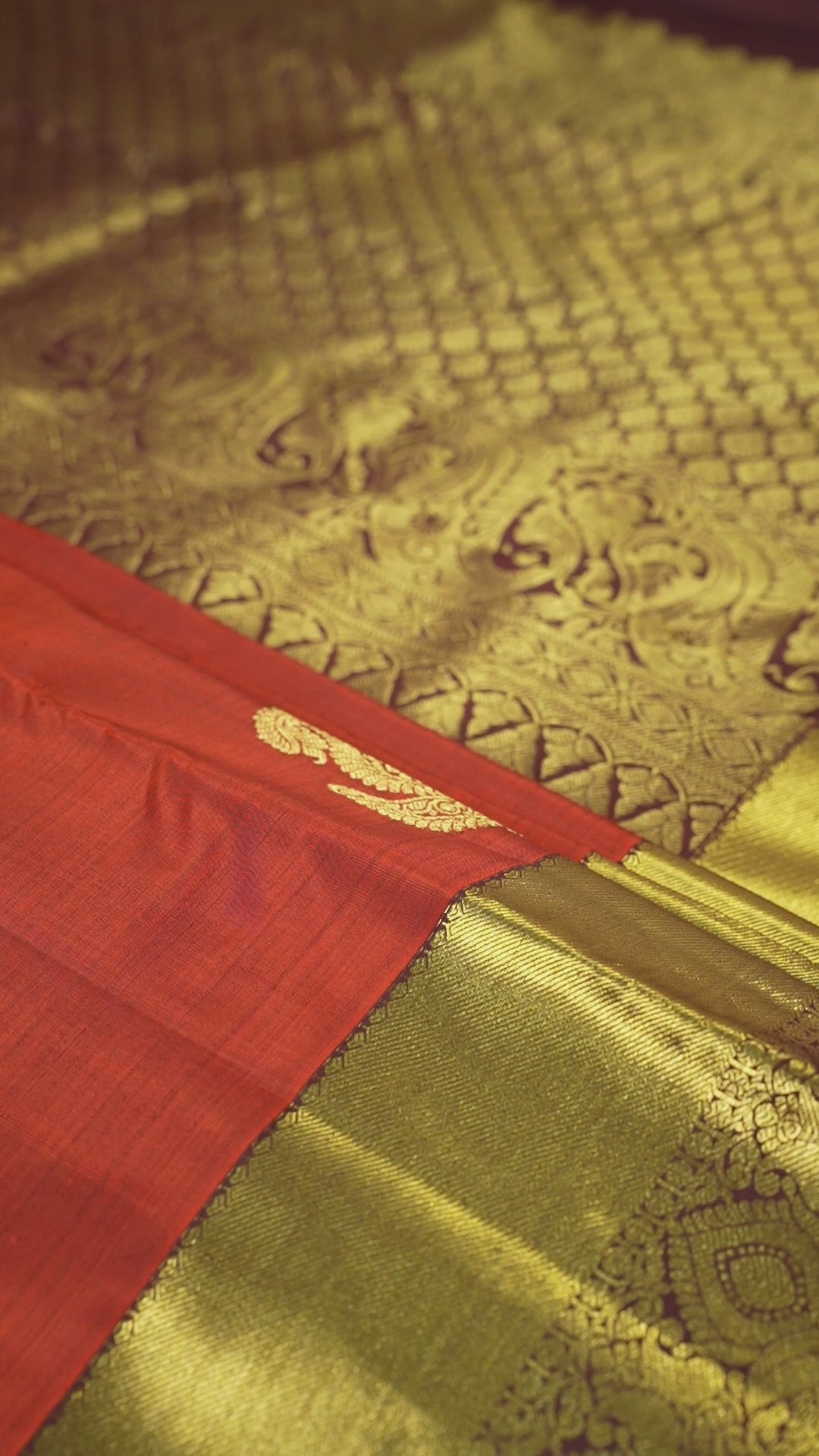 Rust Pure Silk Kanchipuram Pattu Saree with Chocolate Border