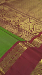 Green Pure Silk Kanchipuram Pattu Saree with Maroon Border