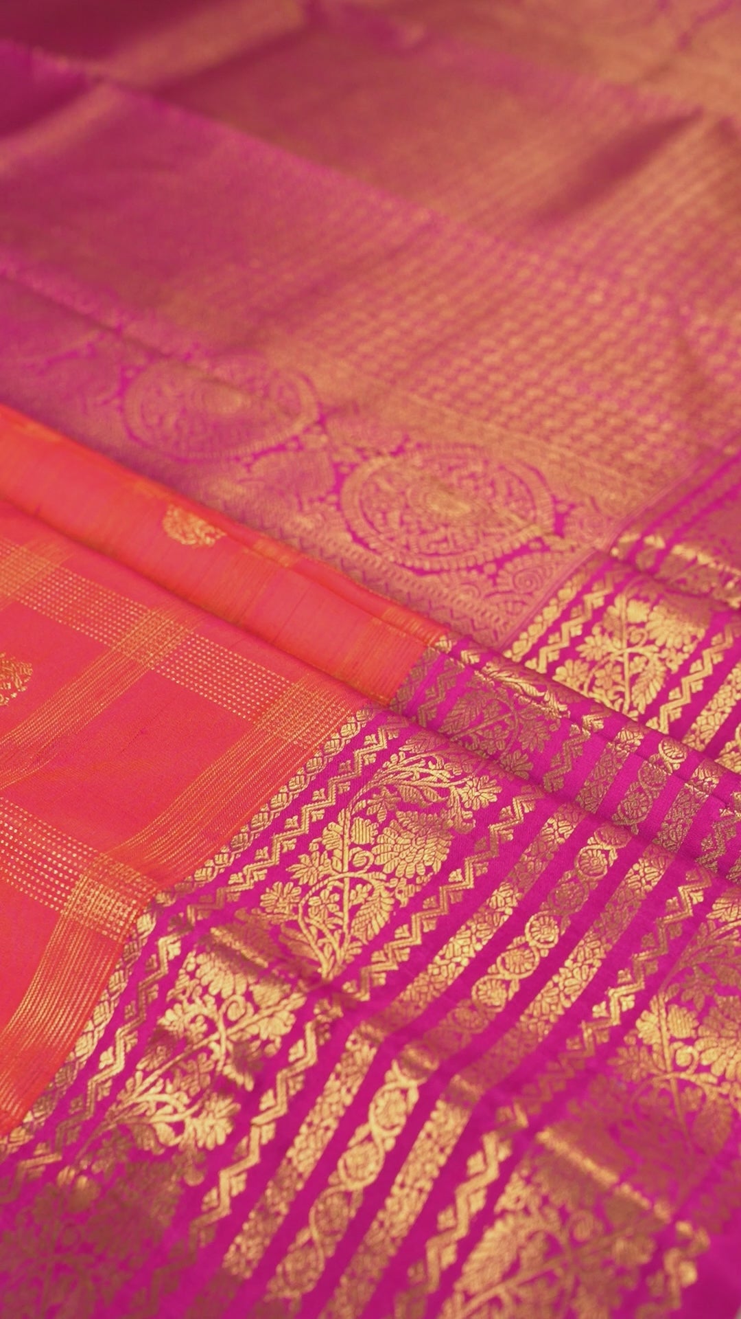 Orange Pure Silk Kanchipuram Pattu Saree with Roja Pink Border