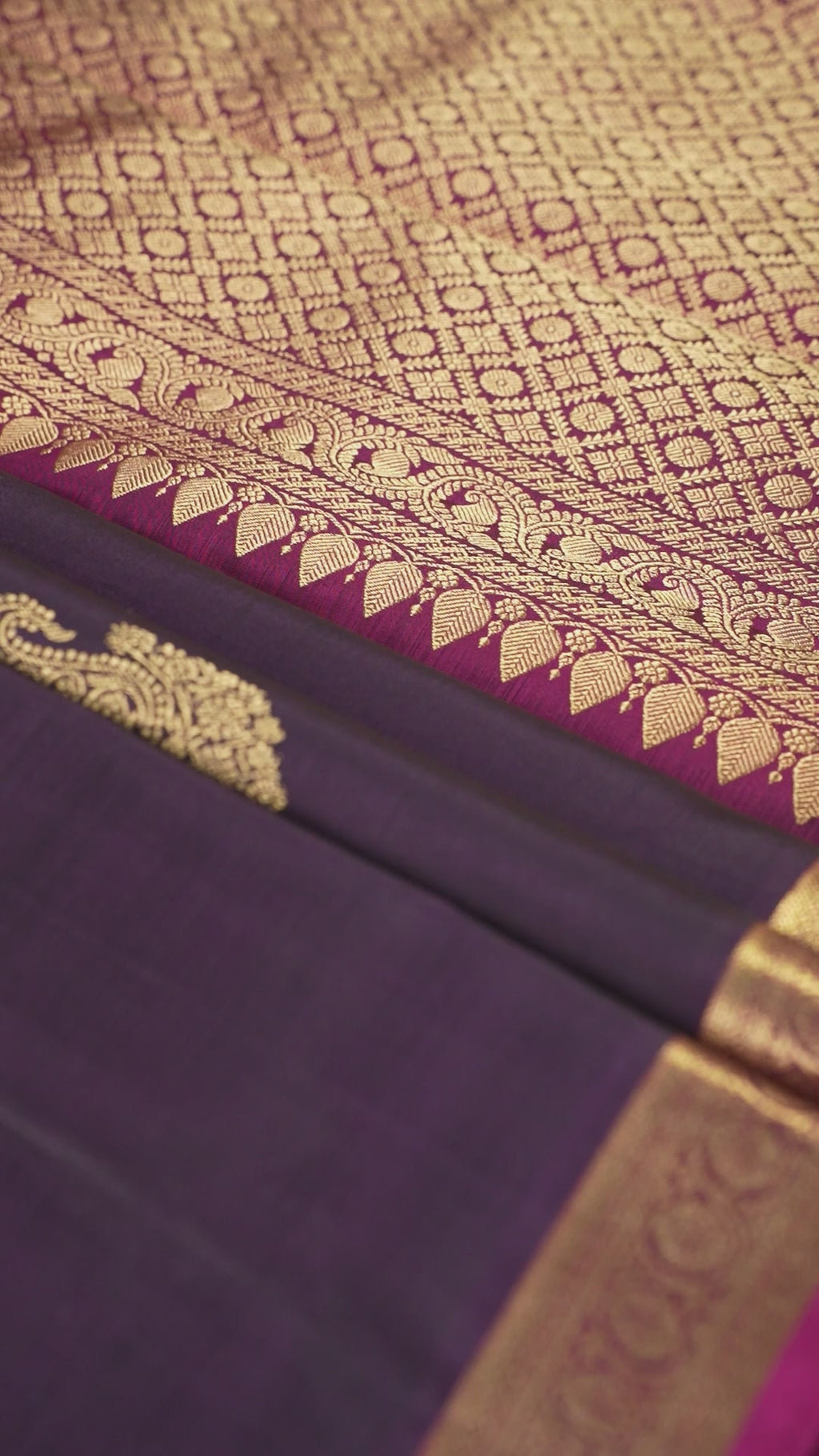 Violet Pure Silk Kanchipuram Pattu Saree with Rani Pink Border