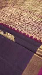 Violet Pure Silk Kanchipuram Pattu Saree with Rani Pink Border