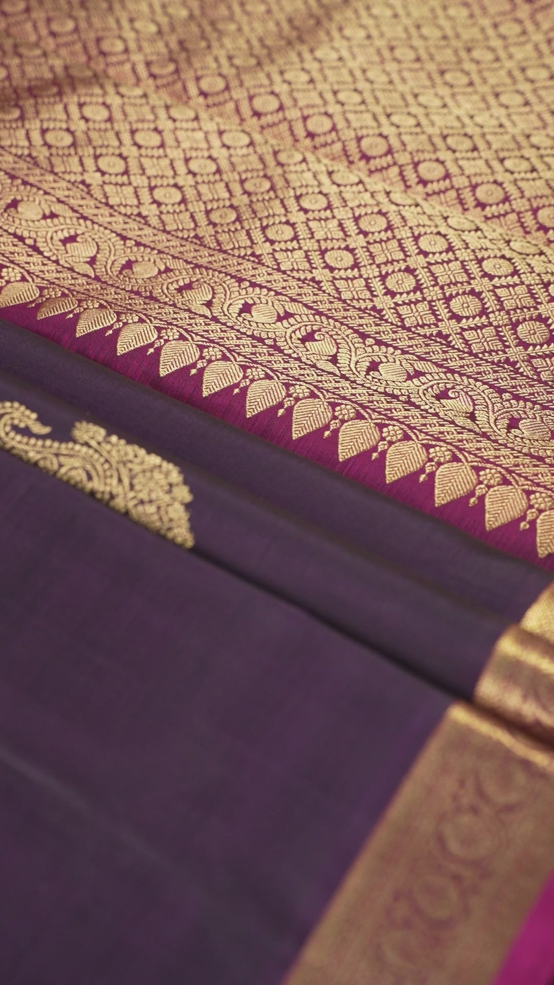 Violet Pure Silk Kanchipuram Pattu Saree with Rani Pink Border