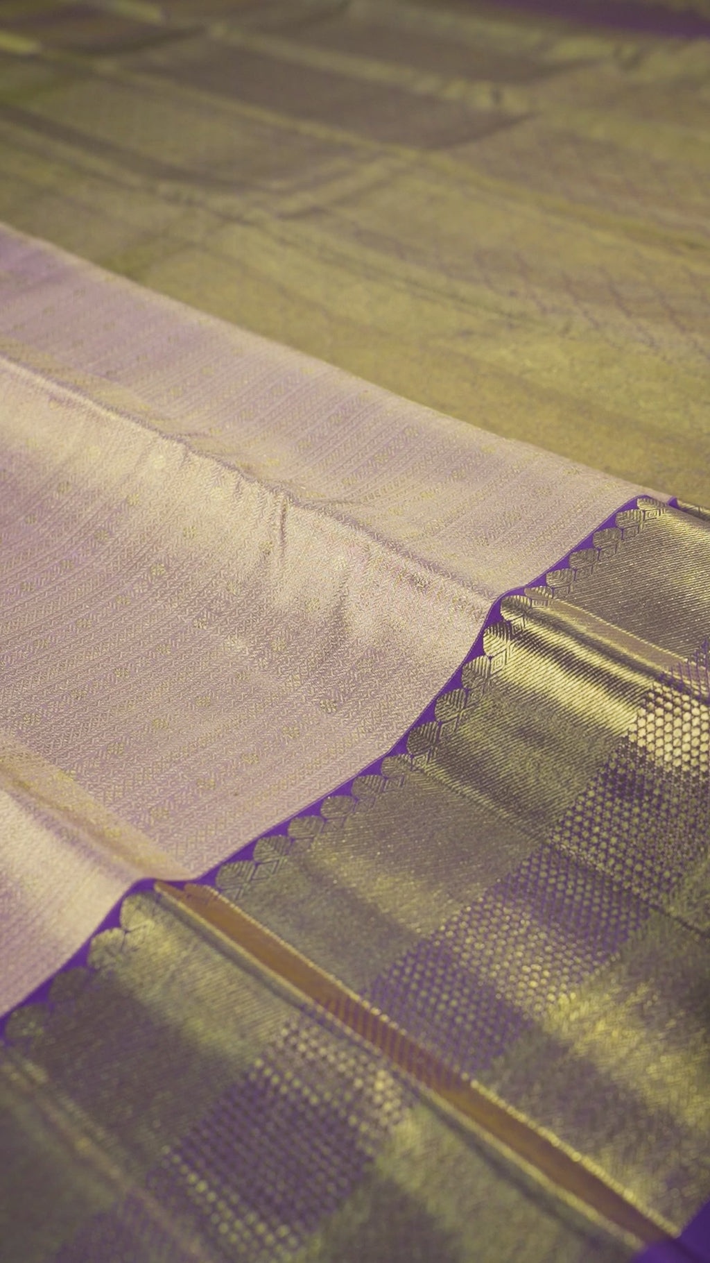 Rose Gold Pure Silk Kanchipuram Pattu Saree with Purple Border