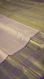 Rose Gold Pure Silk Kanchipuram Pattu Saree with Purple Border