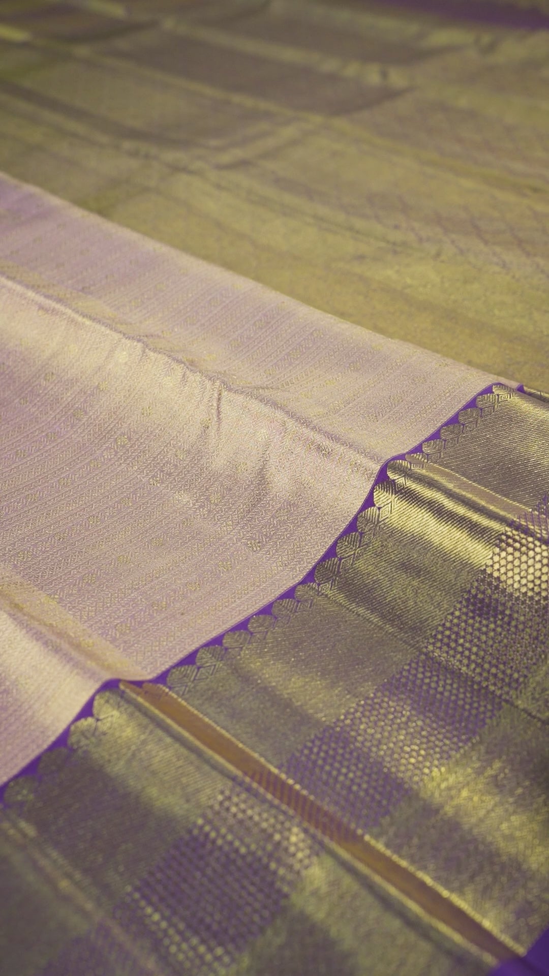 Rose Gold Pure Silk Kanchipuram Pattu Saree with Purple Border